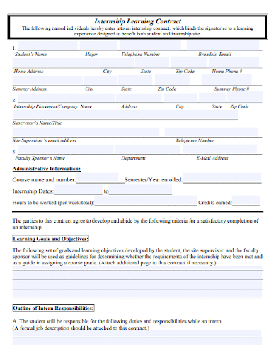university internship learning contract