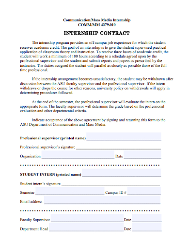 university mass media internship contract