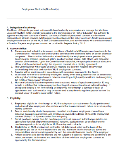 university non faculty employment contract