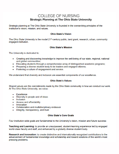 university nursing strategic plan