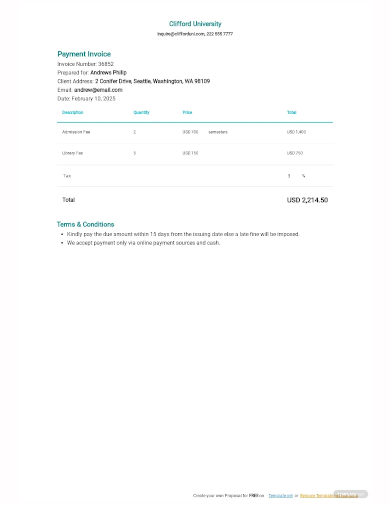university payment invoice template