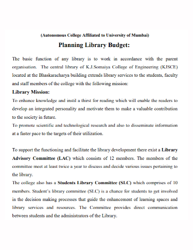 university planning library budget