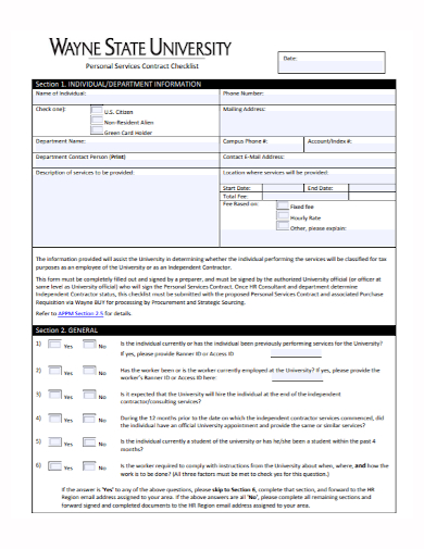 university services contract checklist