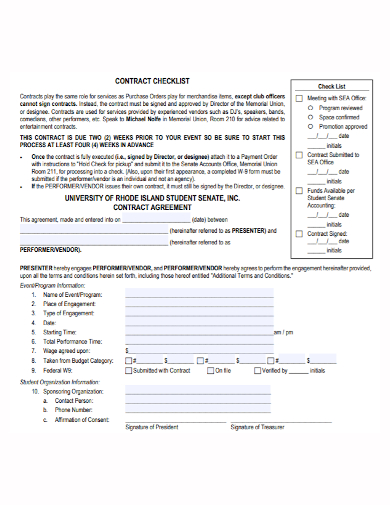 university student contract checklist