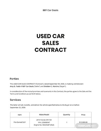used car sales contract