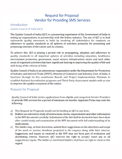 vendor services request for proposal