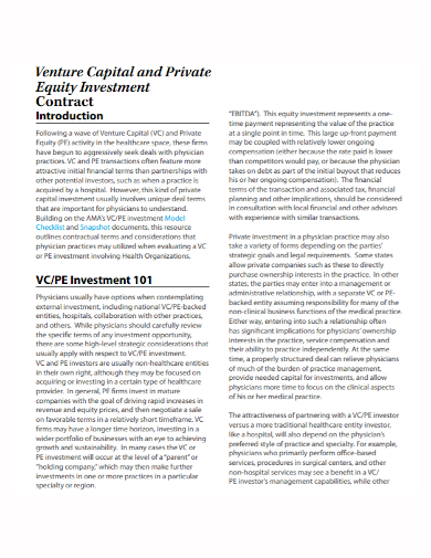 venture capital private investment contract