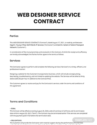 web designer contract template