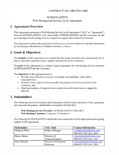 web hosting service level agreement contract
