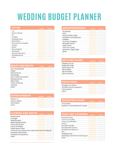 wedding budget planner worksheet
