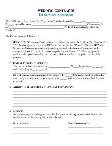 wedding contracts dj service agreement