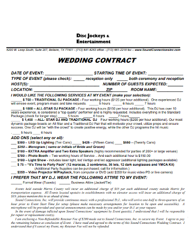 wedding disc jockeys entertainment contract