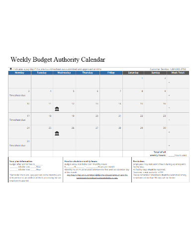 weekly budget authority calendars