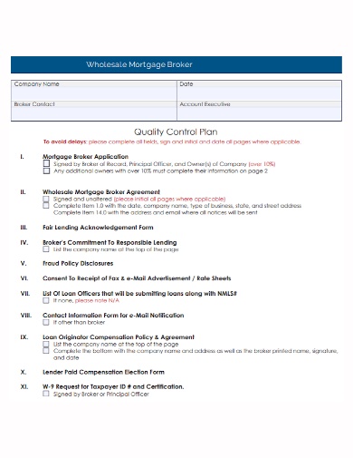 wholesale mortgage broker quality control plan