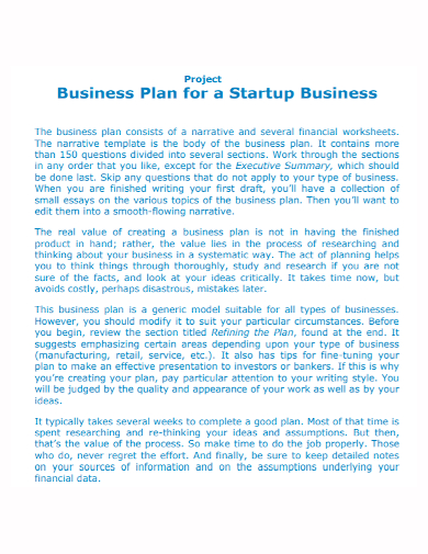 basic business start up project plan