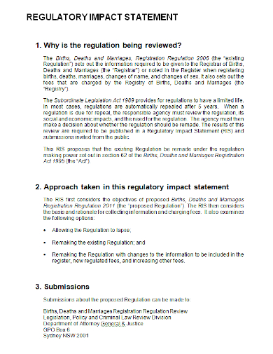 basic regulatory impact statement