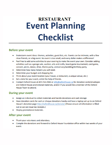 basic restaurant event planning checklist