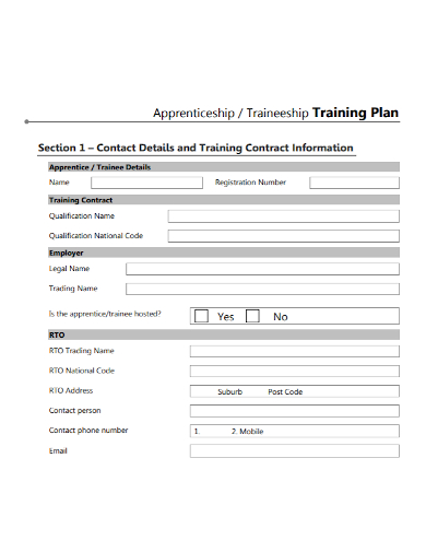 blank apprenticeship training plan