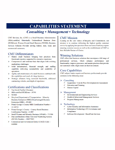 business administration capability statement