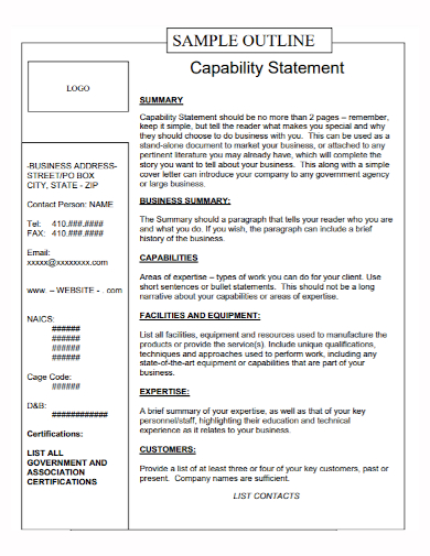 business capability statement outline