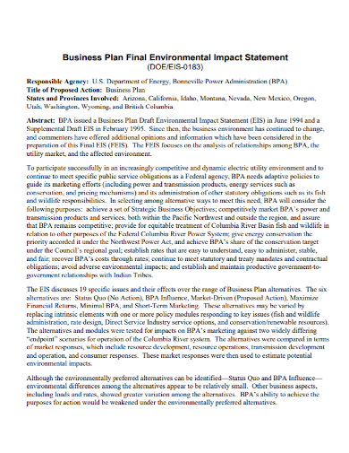 business plan environmental impact statement