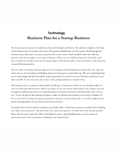 business plan for startup technology