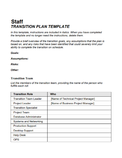 business project staff transition plan