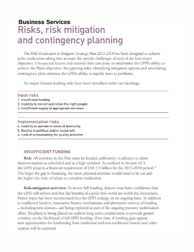 business risk mitigation and contingency plan
