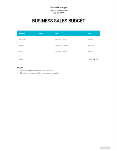 business sales budget template