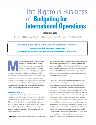 business sales operation budget