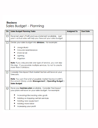 business sales planning budget