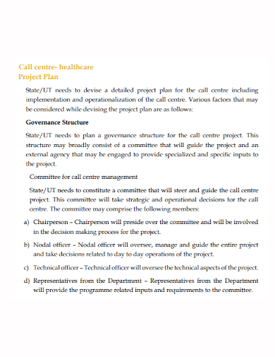 call center healthcare project plan