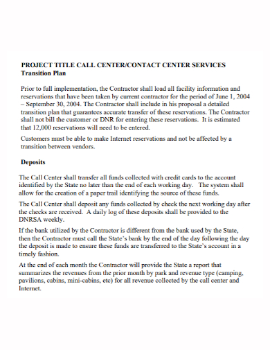call center project transition plan