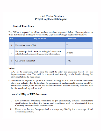 call center services project plan