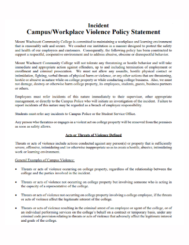 campus workplace incident statement