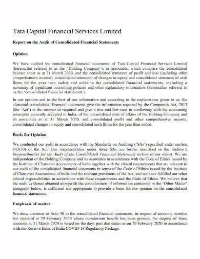 capital financial services statement