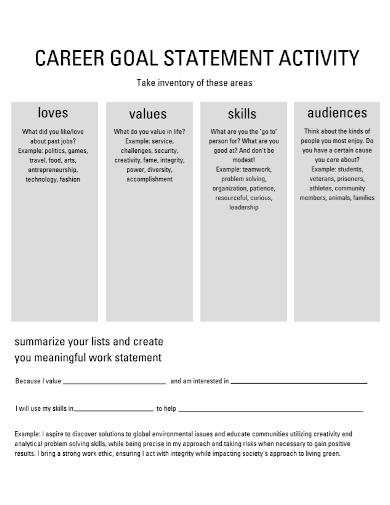 career goal activity statement