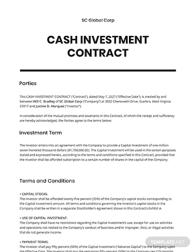 cash investment contract template