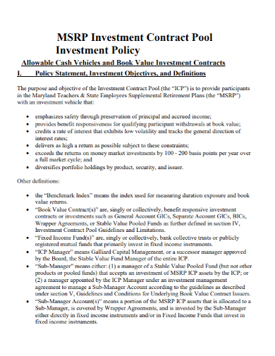cash investment policy contract