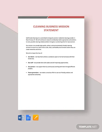 cleaning business mission statement template