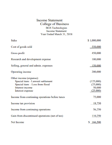 college business income statement