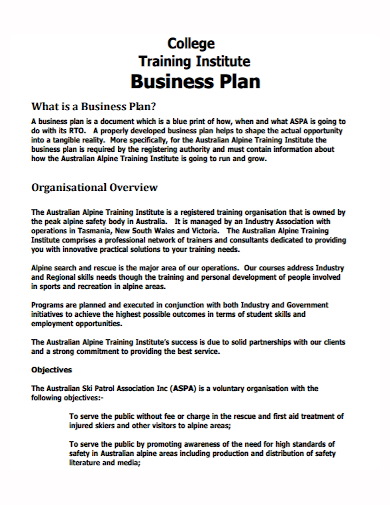 college training institute business plan
