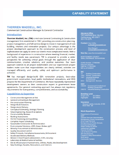 commercial construction capability statement