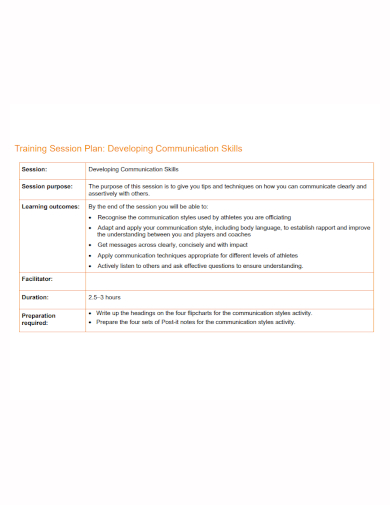 communication training session plan