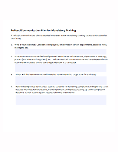 communication and mandatory training plan