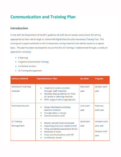 communication and training implementation plan