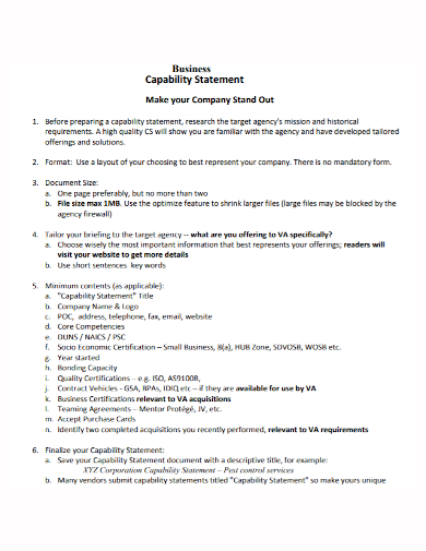 company business capability statement