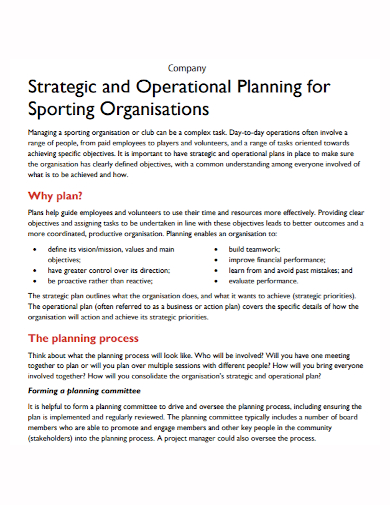company organisation operational plan