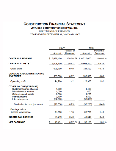 construction company final statement