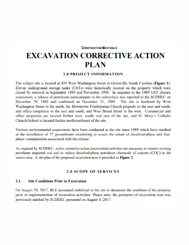 construction excavation corrective action plan